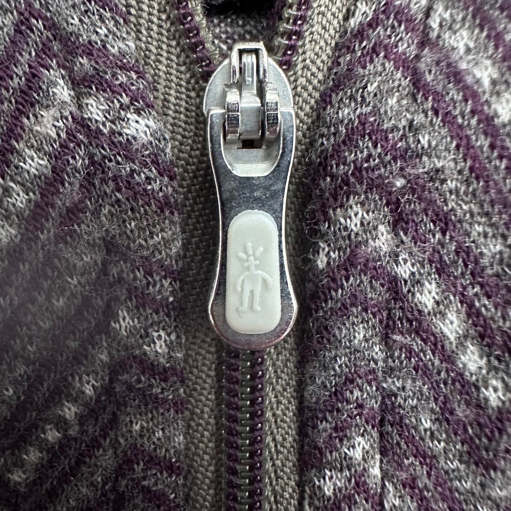 Smartwool Womens M Merino Wool Base Layer 1/4 Zip Purple Gray Chevron Top - Picture 7 of 9
